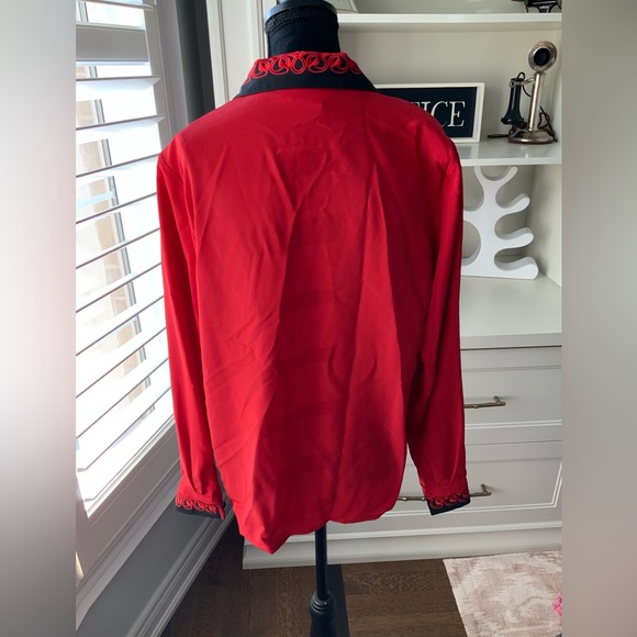 Vintage 80’S YVES ST. CLAIR Red & Black Long Sleeve Blouse Women’s Size Large - Picture 12 of 14